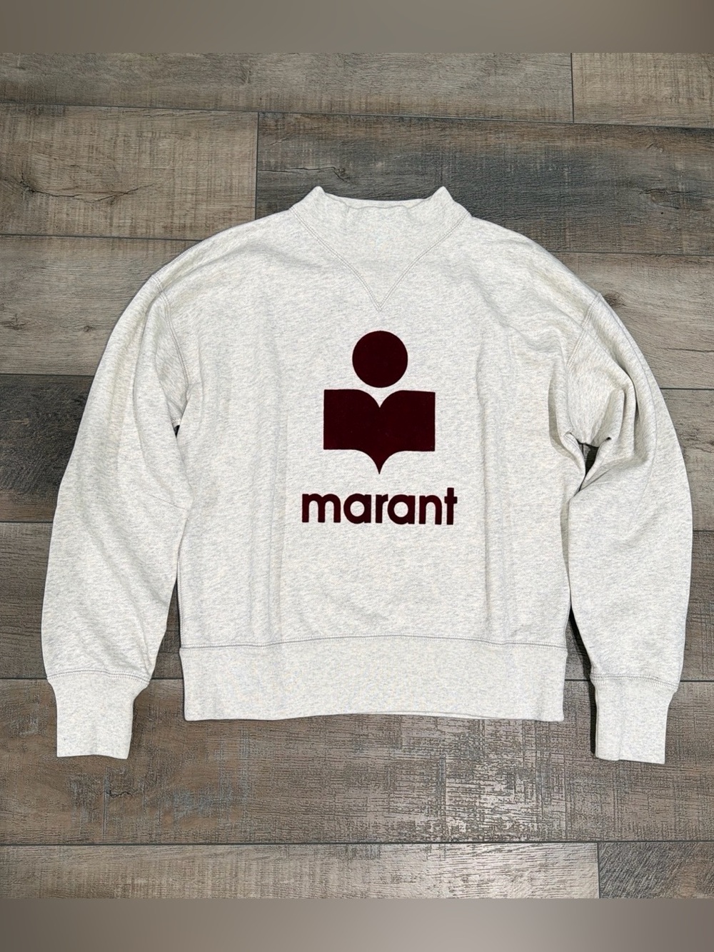 Isabel Marant Moby logo mock neck sweatshirt in heather grey and burgundy - Picture 3 of 8